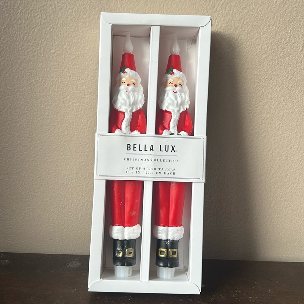 Bella Lux Flameless Taper Candles 2 Pcs LED Santa Claus Whimsical 10.8” Wax